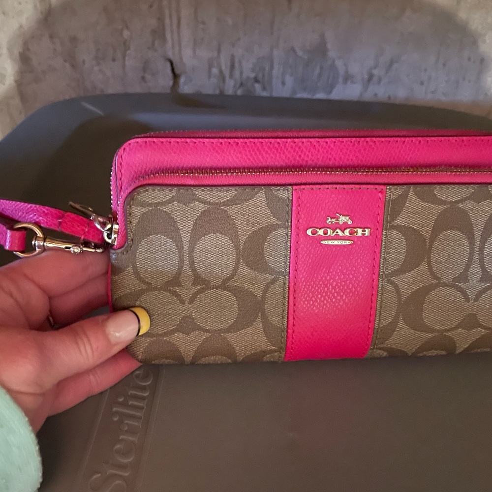 Coach double zipper wristlet